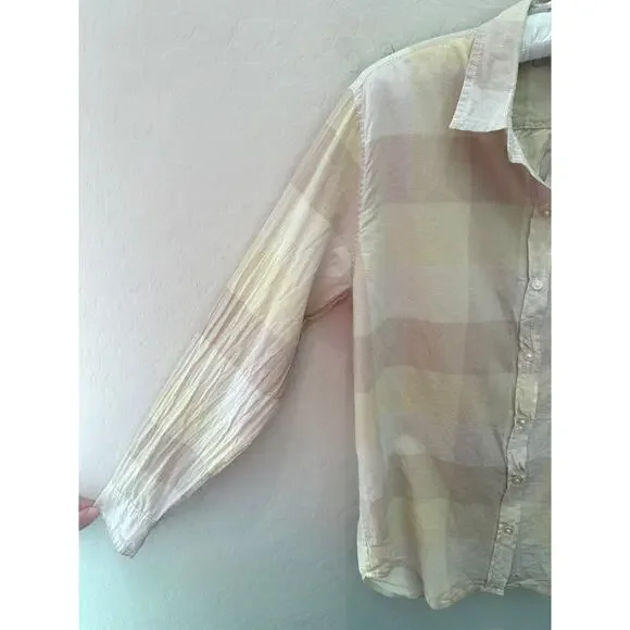 EVERLANE | Relaxed Air Shirt Beige Plaid Button Down 100% Cotton | Size 2 - Picture 3 of 6